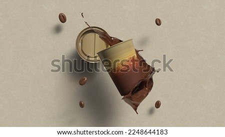 3D Rendering: Coffee Splash with Beans and Cup