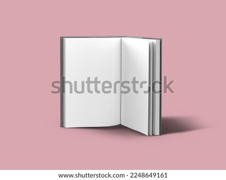 Blank open standing hardcover book mockup. Realistic 3D rendering of book magazine isolated background.

