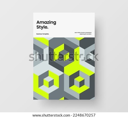 Original booklet A4 vector design template. Colorful geometric shapes postcard illustration.