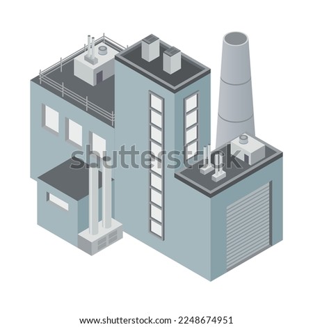 Isometric industrial buildings composition with isolated images of plant facilities factory architectural forms vector illustration