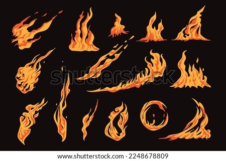fire flames set. Hand drawn illustration vector graphic	