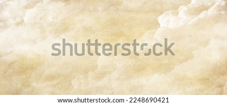 Old paper vector texture with white clouds and sky for cover design, cards, flyer, poster, banner. Vintage dirty watercolor art backdrop. Hand drawn watercolour illustration. Aged painted template. Royalty-Free Stock Photo #2248690421