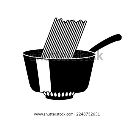 Black pot icon. Spaghetti and pasta. Aesthetics and elegance minimalistic creativity and art. Italian cuisine, cafe or restaurant menu. Logo for company, branding. Cartoon flat vector illustration