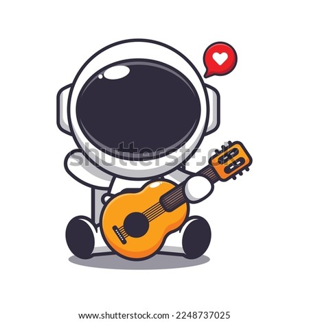 Cute astronaut playing guitar cartoon vector illustration