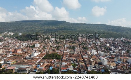 Aerial view of San Gil town, sky blue clouds, santander, Colombia