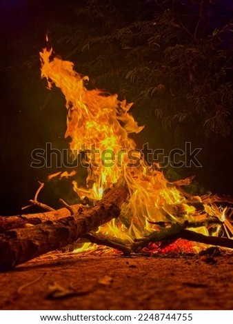 The burning bonfire When taking pictures, it will be very beautiful. saw a flame that was uncertain but hot.