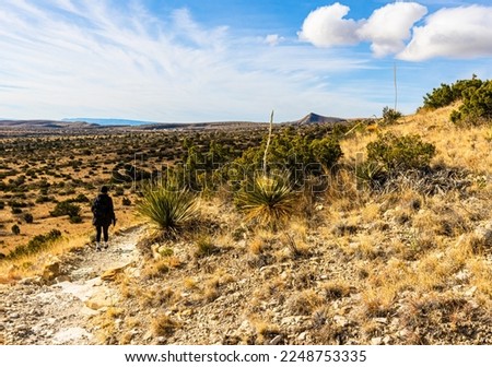 Female Hiker on The Smith Spring Trail Near The Historic Frijole Ranch, Guadalupe National Park, Texas, USA Royalty-Free Stock Photo #2248753335