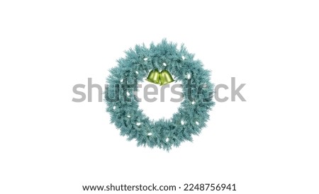 3d rendering, christmas wreath decorated with lights holiday clip art isolated on white background. Round frame with copy space