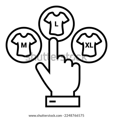 Touch vector icons design symbol Illustration isolated for graphic, app, tee, shirt, uniform, clothes and web design. Choosing between M, L, XL size.