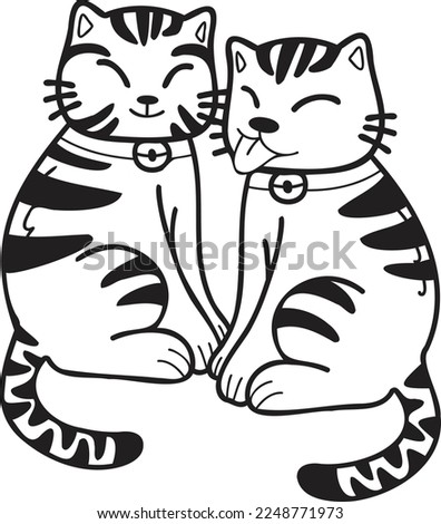 Hand Drawn cute striped cat smile illustration in doodle style isolated on background
