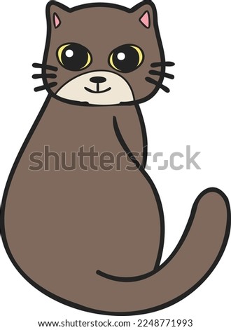 Hand Drawn cute cat smile illustration in doodle style isolated on background