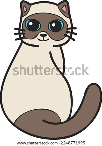 Hand Drawn cute cat smile illustration in doodle style isolated on background
