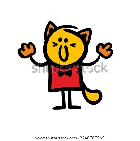 Cute kitten with soft paws and a bow tie. Vector illustration of a children's costume for the carnival holiday.