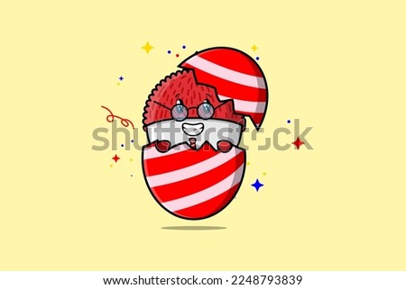 Cute cartoon Lychee character coming out from easter Lychee look so happy illustration