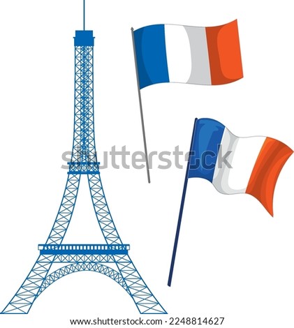 Eiffel Tower Paris Landmark and France Flag illustration