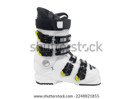 Ski boots isolated on white background. Modern sport equipment isolated.