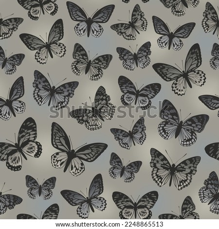 Pattern with butterflies. Black butterflies on a brown-gray background.