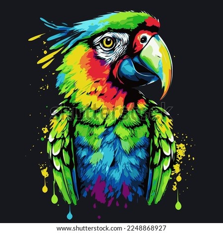 Cute, colorful macaw parrot portrait. Graffiti style, printable design for t-shirts, mugs, cases, etc. Royalty-Free Stock Photo #2248868927