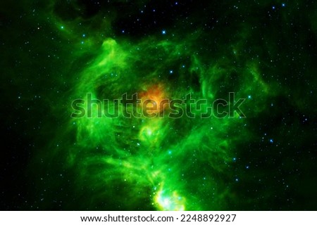Beautiful space nebula of green color. Elements of this image were furnished by NASA. High quality photo