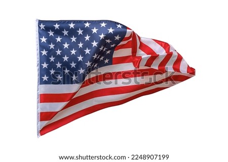 American flag waving isolated on white. The USA flag on a white background.