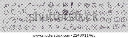 Anime manga hand drawn effect set. Collection of arrows and speech bubble. A transparent background. A vector illustration. Doodle anime icons. . Vector illustration. Royalty-Free Stock Photo #2248911465