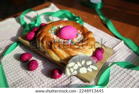 Italian Easter bread rings with eggs