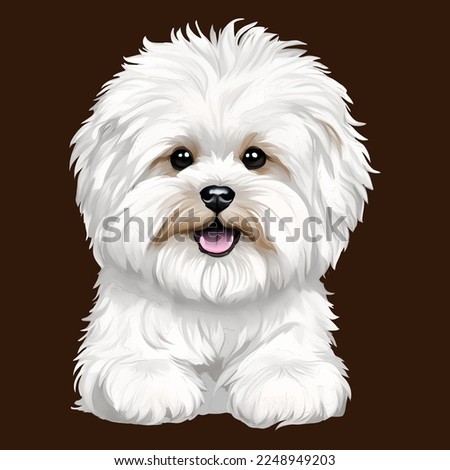 white dog round face drawn digital painting watercolor illustration