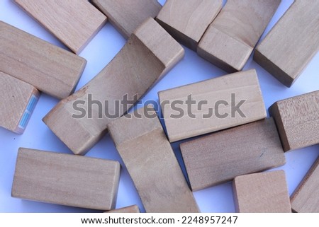 close up of wooden block toy or 
stacking blocks toy
