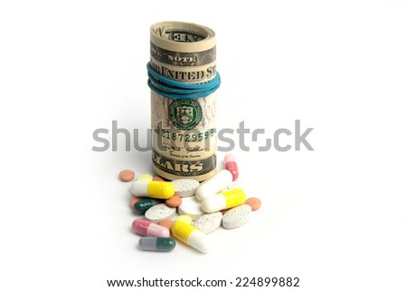 american paper currency and medical pill as pay medicine 