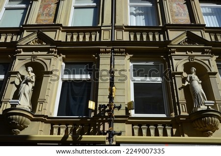 facade of old beautiful historic apartment house in Wiesbaden, Germany