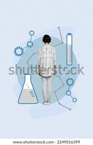 Artwork magazine collage picture of lady inventing new preventive medicine isolated drawing background