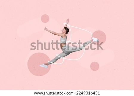 Creative photo 3d collage artwork poster of funny sporty lady training sport gym enjoy hobby time isolated on painting background Royalty-Free Stock Photo #2249016451