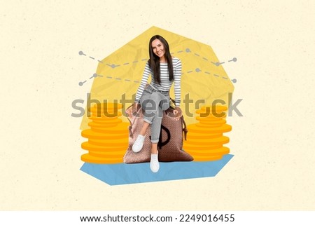 Creative photo 3d collage artwork poster postcard of successful lady usd savings wealth luxury life isolated on painting background