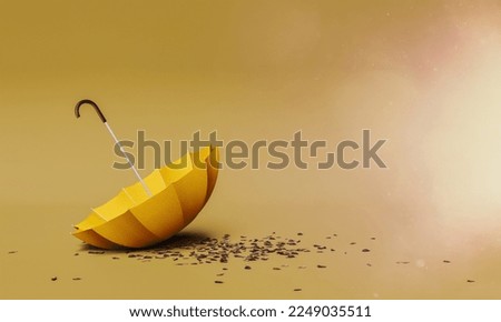 umbrella on the ground with autumn leaves around. minimal concept of autumn, winter and rain. 3d rendering
