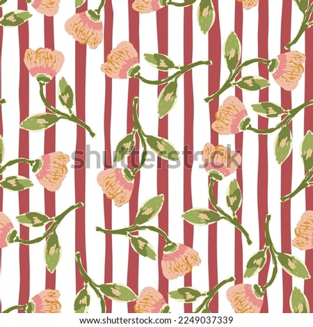Hand drawn flower seamless pattern. Naive art style. Cute botanical plants endless backdrop. Decorative floral wallpaper. Design for fabric, textile print, wrapping paper, cover. Vector illustration