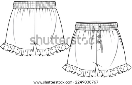 HIGH WAIST FRILLED HEMLINE FRONT BUTTON NIGHTWEAR SHORTS FRONT AND BACK IN VECTOR FILE Royalty-Free Stock Photo #2249038767