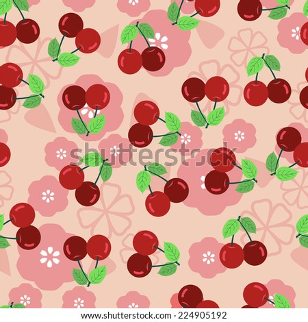 cherry illustration pattern background with  blossom cherry
