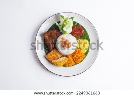 Empal Rice, Indonesian food, rames, Top view, sambal Royalty-Free Stock Photo #2249061663