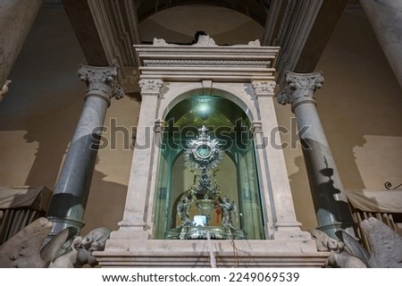 The church of S. Francesco or sanctuary of the Eucharistic Miracle is annexed to the homonymous convent of the Friars Conventual. It contains the famous relics of the Eucharistic miracle of Lanciano. Royalty-Free Stock Photo #2249069539