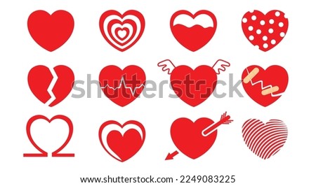 Set of a red cartoon heart for valentine's day
