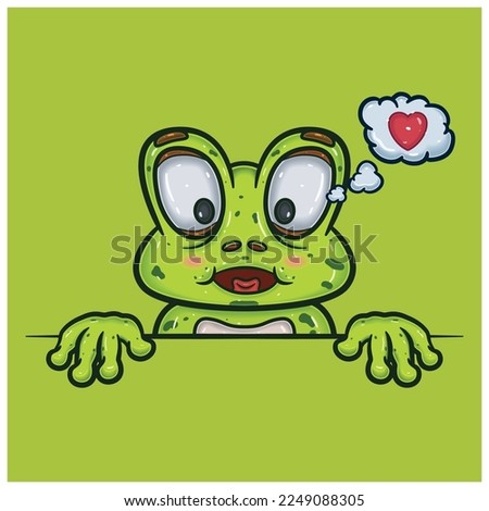 Loving Face Expression With Frog Cartoon. Vector and Illustration