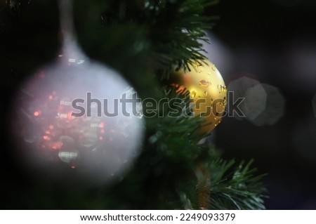 Christmas balls on the Christmas tree Colorful decoration, Christian New Year celebration, selective focus