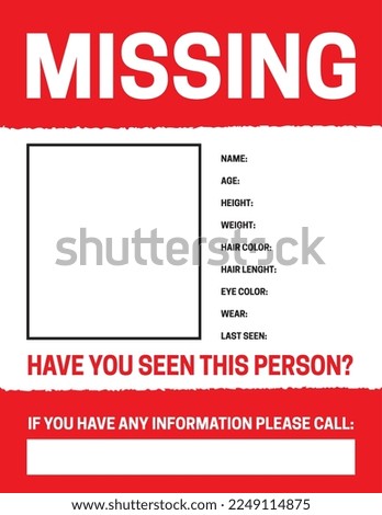 Missing Person Poster Template Vector
 Royalty-Free Stock Photo #2249114875