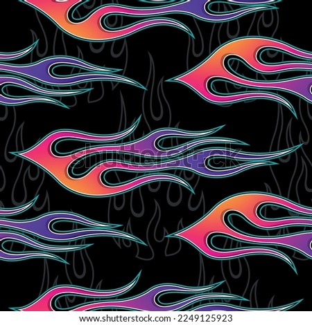 Fire flames seamless pattern vector illustration. Vector fire seamless background for wallpaper, wrapping, packaging, fabric and textile design.