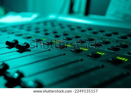 mixing desk in radio recording studio