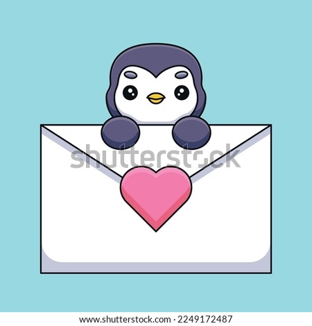 A cute and curious penguin holds a love letter with a heart on it, express their love and affection in a funny and charming way to a special someone.