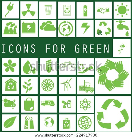 green color recycle icons on white square