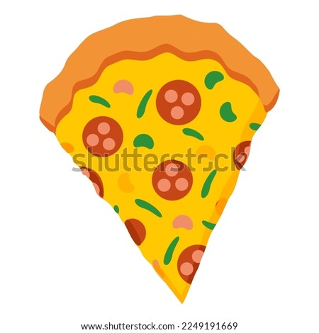 Cartoon slice of pizza flat illustration isolated on white background. Vector EPS 10