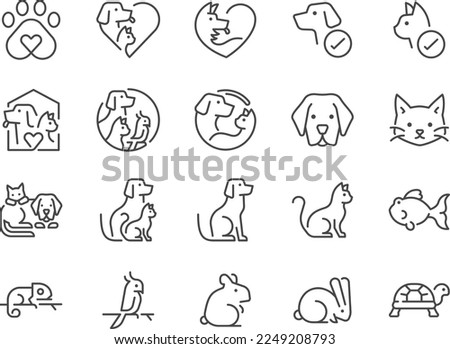 Pet friendly icon set. Included the icons as dog, cat, animals, bird, fish, and more. Royalty-Free Stock Photo #2249208793