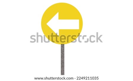 Sign turn left. Left Arrow yellow metal road sign isolated on white.